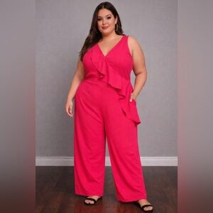 Symphony sleeveless v-neck wide leg jumpsuit red plus size 3X palazzo wide leg